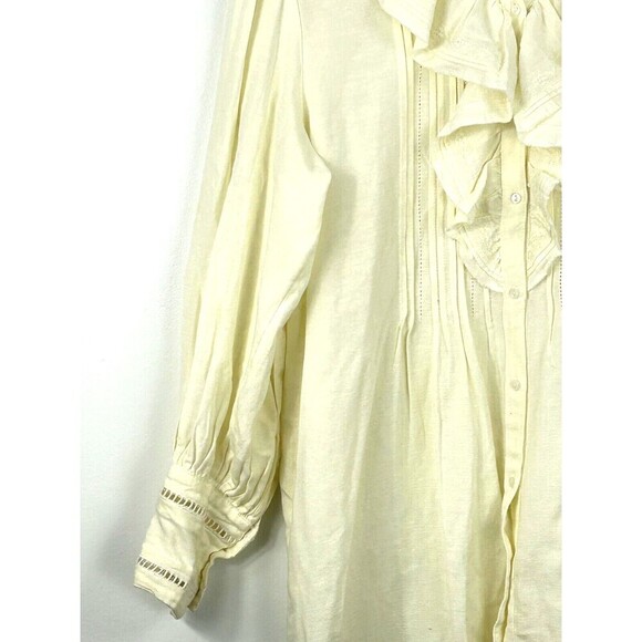 Free People Bella Women Cream Ruffle Front Sz M Tunic Shirt Dress Casual Mini N3 - Picture 8 of 12